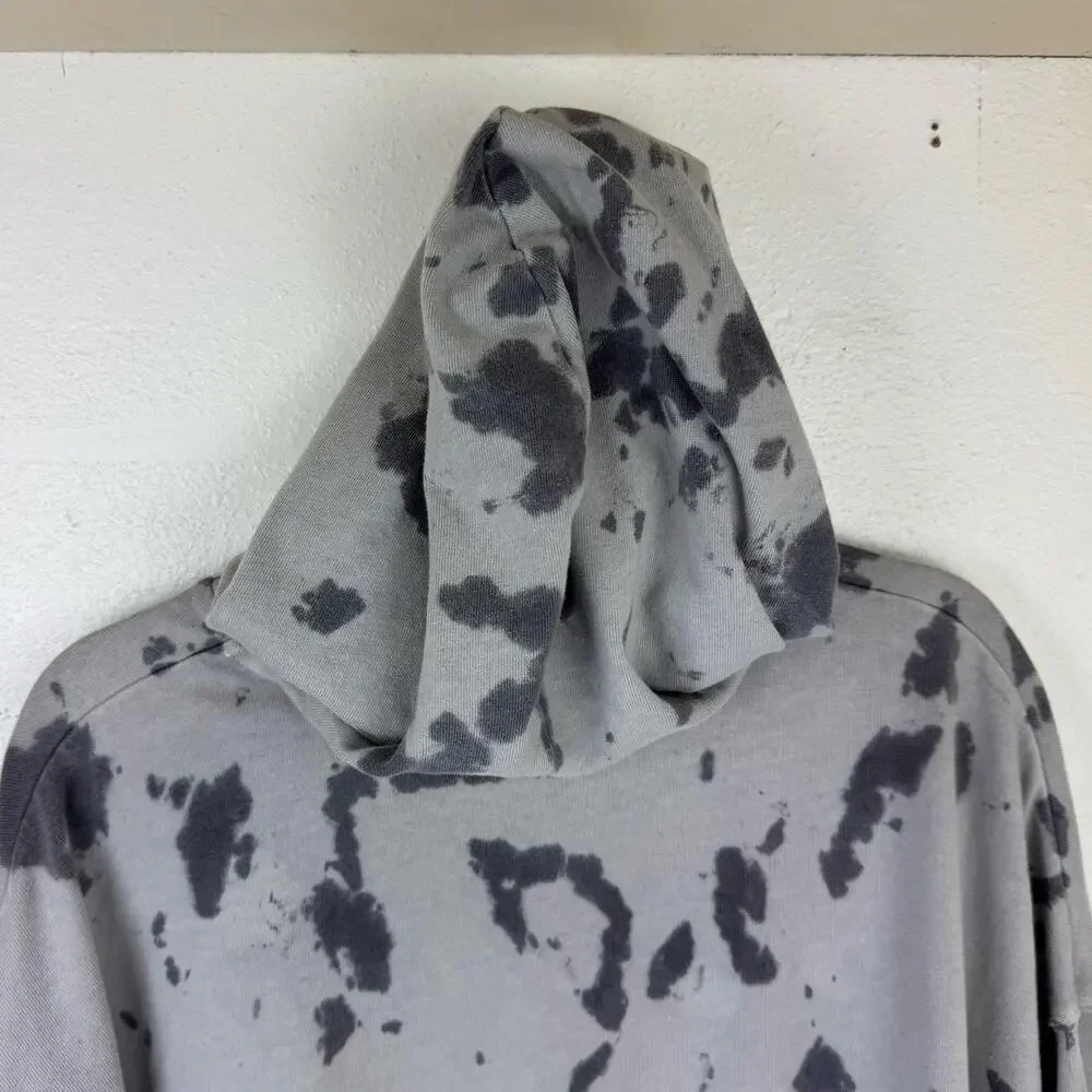 Nike Women's Oversized Cropped Hoodie Washed Jersey Black Grey Splash Dye Sz M